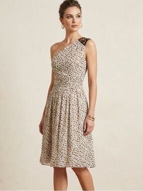 Max & Cleo One-Shoulder Chiffon Dress Black White Studded Size 4